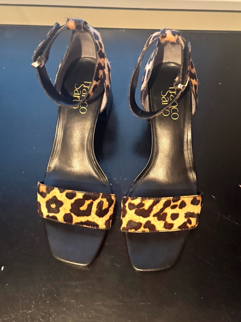 Franco Sarto Leopard Print Ankle-Strap Heels